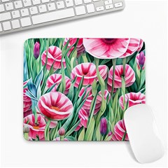 Cute Watercolor Flowers And Foliage Large Mousepad by GardenOfOphir