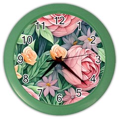 Darling And Dazzling Watercolor Flowers Color Wall Clock by GardenOfOphir