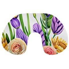 Classy Watercolor Flowers Travel Neck Pillow by GardenOfOphir