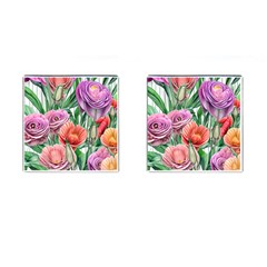 Captivating Watercolor Flowers Cufflinks (square) by GardenOfOphir