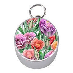 Captivating Watercolor Flowers Mini Silver Compasses