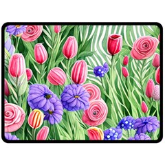 Exquisite Watercolor Flowers One Side Fleece Blanket (large)