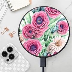 Majestic Watercolor Flowers Wireless Fast Charger(black) by GardenOfOphir