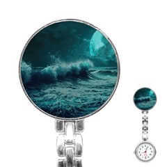 Ai Generated Waves Ocean Sea Tsunami Nautical Blue Sea Art Stainless Steel Nurses Watch by Ravend