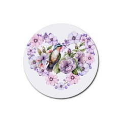 Hummingbird In Floral Heart Rubber Coaster (round) by augustinet