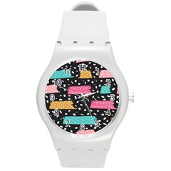 Art Pattern Design Wallpaper Background Print Patterns Round Plastic Sport Watch (m) by Ravend