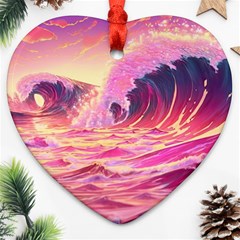 Ai Generated Waves Ocean Sea Tsunami Nautical Red Yellow Ornament (heart) by Ravend