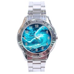 Ai Generated Waves Ocean Sea Tsunami Nautical Sea Stainless Steel Analogue Watch by Ravend