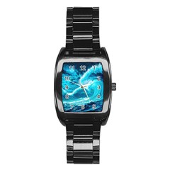 Ai Generated Waves Ocean Sea Tsunami Nautical Sea Stainless Steel Barrel Watch by Ravend