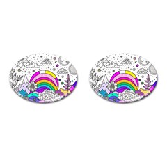 Rainbow Fun Cute Minimal Doodle Drawing Art Cufflinks (oval)