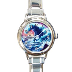 Storm Tsunami Waves Ocean Sea Nautical Nature Round Italian Charm Watch by Ravend