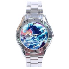 Storm Tsunami Waves Ocean Sea Nautical Nature Stainless Steel Analogue Watch by Ravend