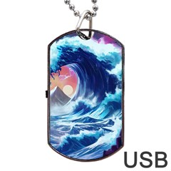 Storm Tsunami Waves Ocean Sea Nautical Nature Dog Tag Usb Flash (one Side) by Ravend