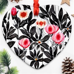 Beautiful Elegant Botanical Flowers Heart Ornament (two Sides)