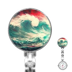 Storm Tsunami Waves Ocean Sea Nautical Nature Painting Stainless Steel Nurses Watch by Ravend