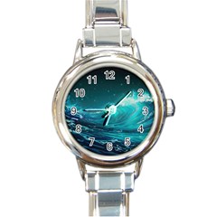 Tsunami Waves Ocean Sea Nautical Nature Water Round Italian Charm Watch by Ravend