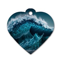 Tsunami Waves Ocean Sea Water Rough Seas 6 Dog Tag Heart (one Side) by Ravend