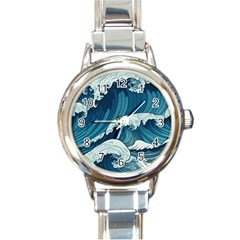 Waves Ocean Sea Pattern Water Tsunami Rough Seas Round Italian Charm Watch by Ravend