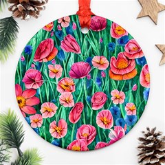 Blossom-filled Watercolor Flowers Round Ornament (two Sides)