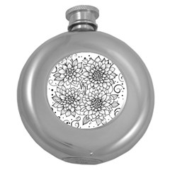 Flowers Template Line Art Pattern Coloring Page Round Hip Flask (5 Oz) by Ravend