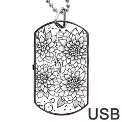 Flowers Template Line Art Pattern Coloring Page Dog Tag Usb Flash (one Side) by Ravend