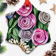 Breathtaking Bright Brilliant Watercolor Flowers Snowflake Ornament (two Sides)