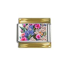 Bountiful Watercolor Flowers Gold Trim Italian Charm (9mm) by GardenOfOphir