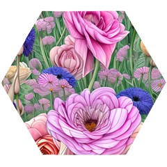 Broken And Budding Watercolor Flowers Wooden Puzzle Hexagon by GardenOfOphir