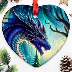 Ai Generated Dragon Fractal Art Texture Ornament (heart) by Ravend