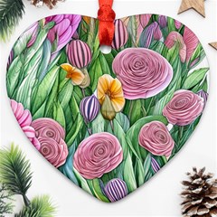 Delicate And Dazzling Watercolor Flowers Ornament (heart)