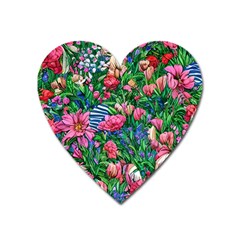 Dazzling Watercolor Flowers Heart Magnet