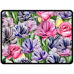 Majestic Watercolor Flowers One Side Fleece Blanket (large)