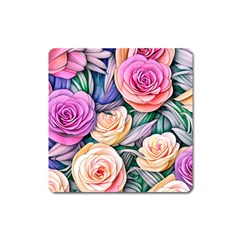 County Charm – Watercolor Flowers Botanical Square Magnet by GardenOfOphir