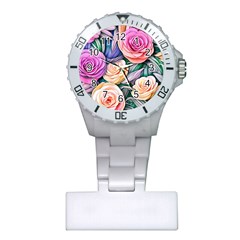 County Charm – Watercolor Flowers Botanical Plastic Nurses Watch by GardenOfOphir