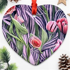 Charming Watercolor Flowers Heart Ornament (two Sides) by GardenOfOphir