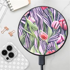 Charming Watercolor Flowers Wireless Fast Charger(black)