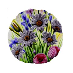 Expressive Watercolor Flowers Botanical Foliage Standard 15  Premium Round Cushions