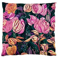 Retro Botanical Flowers Large Cushion Case (one Side)