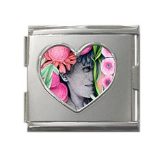 Aesthetics Tropical Flowers Mega Link Heart Italian Charm (18mm) by GardenOfOphir