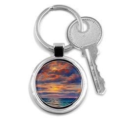 Serene Sunset Over Beach Key Chain (round) by GardenOfOphir