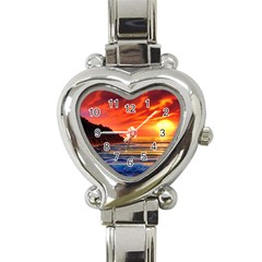 Reflecting Sunset Over Beach Heart Italian Charm Watch by GardenOfOphir