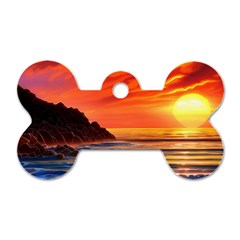 Reflecting Sunset Over Beach Dog Tag Bone (one Side) by GardenOfOphir