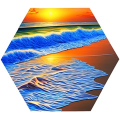 Summer Sunset At The Beach Wooden Puzzle Hexagon by GardenOfOphir