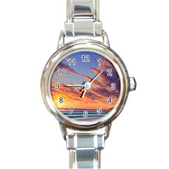 Summer Sunset Over Beach Round Italian Charm Watch by GardenOfOphir