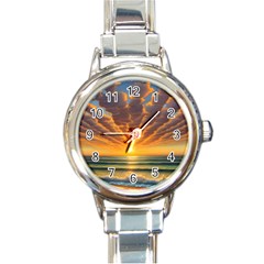 Waves At Sunset Round Italian Charm Watch by GardenOfOphir