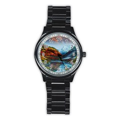 Breathtaking Landscape Scene Stainless Steel Round Watch