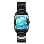 Blue Ocean Wave Watercolor Ii Stainless Steel Barrel Watch Front