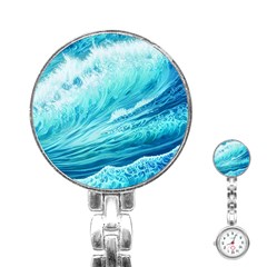 Blue Ocean Wave Watercolor Ii Stainless Steel Nurses Watch by GardenOfOphir