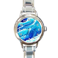 Simple Blue Ocean Wave Round Italian Charm Watch by GardenOfOphir