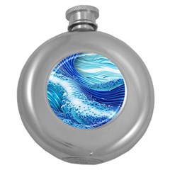 Water Waves Round Hip Flask (5 Oz) by GardenOfOphir